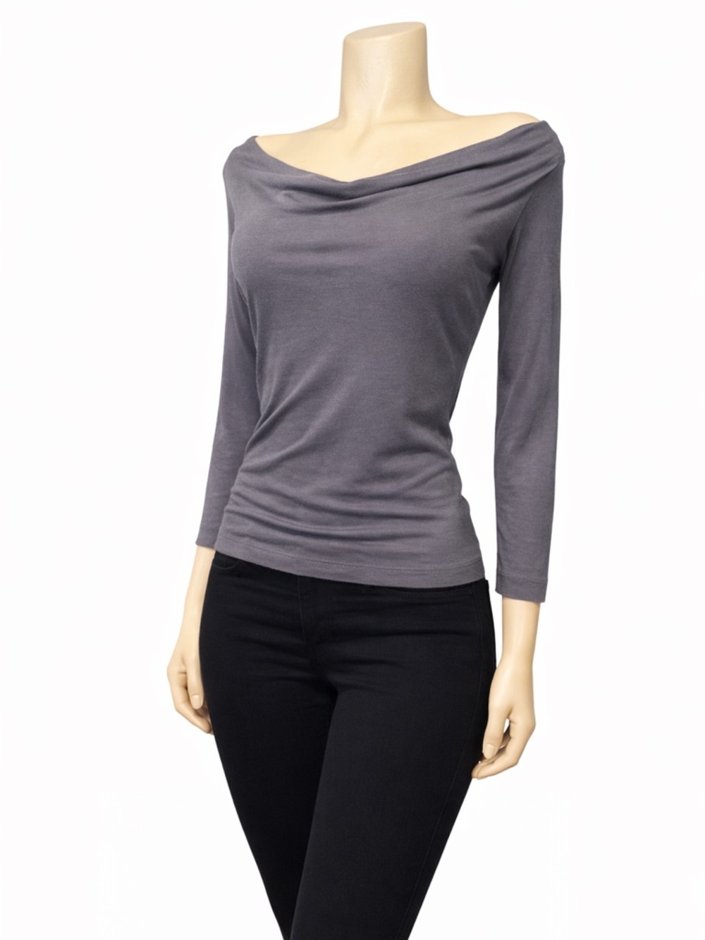 H&M Grey Cowl Neck Draped Blouse Small | Belted Business Chic Top